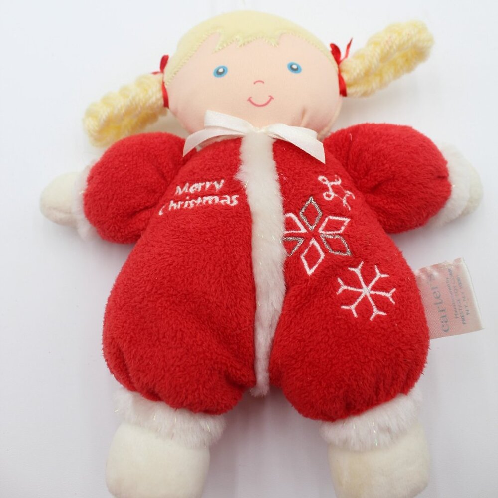 Merry Christmas Baby Girl Doll Soft Cloth Stuffed Plush Rattle Toy Blond Carters
